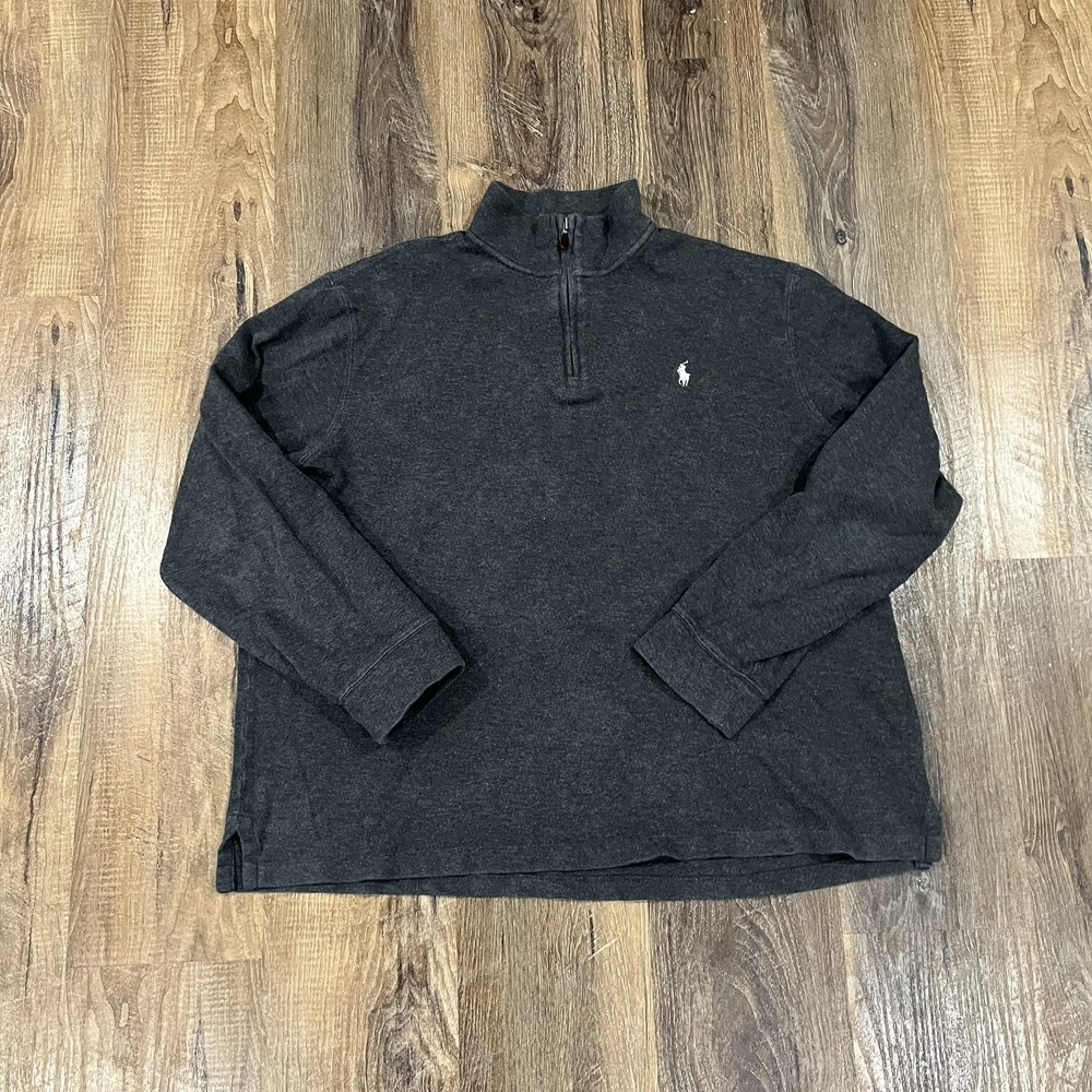 Polo Ralph Lauren Pullover Mens XL Gray Estate Rib Quarter Zip Mock Neck Sweater